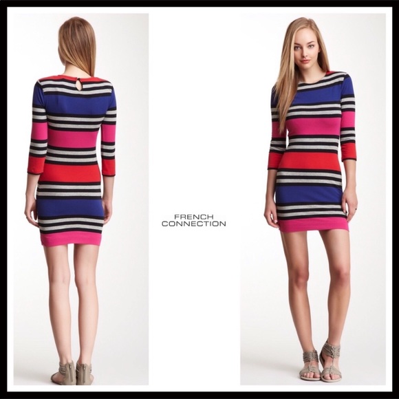 FRENCH CONNECTION STRIPED SHIFT BODYCON MINI DRESS - Picture 8 of 8